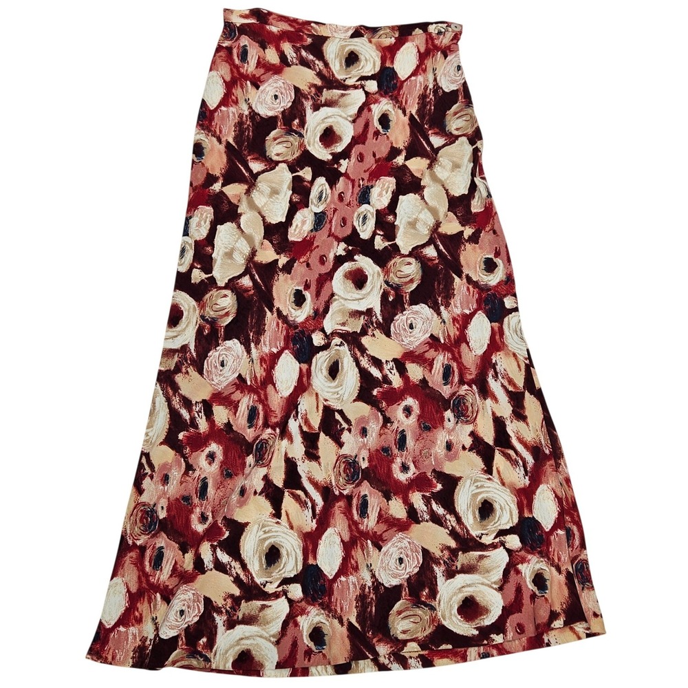Votre Nom Paris French Floral Maxi Skirt Burgundy Rayon Crepe Made in France 46